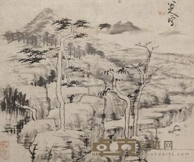 八大山人 云岩苍松图 立轴 27×32cm