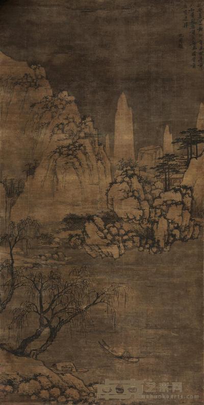 沈周 寒江泛舟图 立轴 146×74cm
