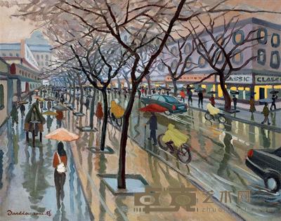 常天鹄 2002年作 雨中黄昏王府井 73×92cm