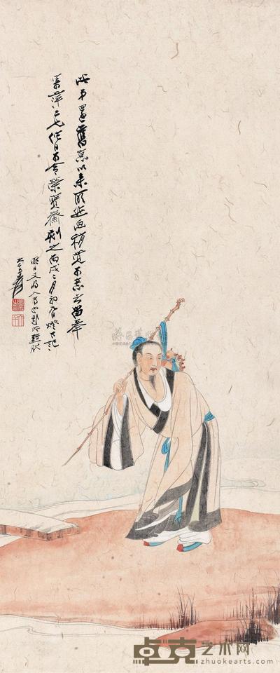 张大千 杖经图 镜心 80×33cm