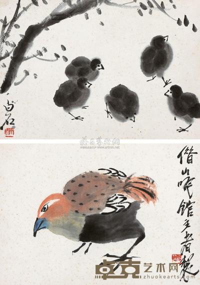齐白石 家禽 (二帧) 镜心 23×33cm×2