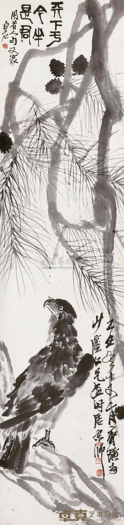 齐白石 1925年作 松鹰图 立轴 137×33cm