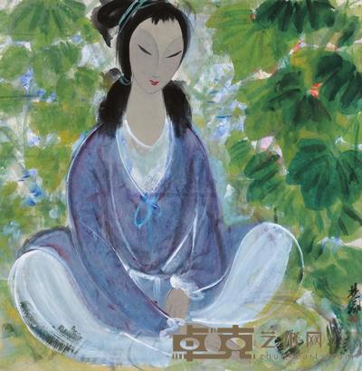 林风眠 花丛闲坐 镜心 69×67cm