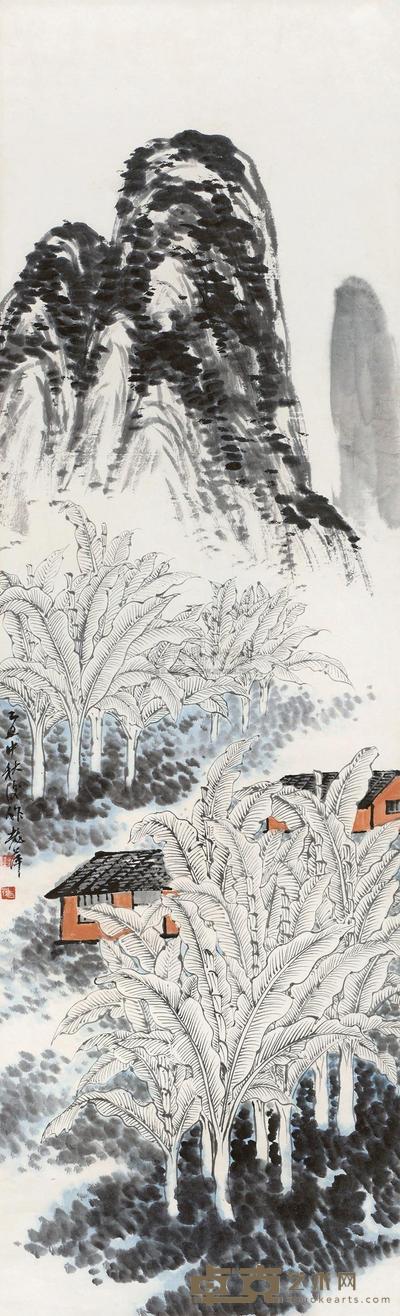 齐白石 1925年作 芭蕉书屋 镜心 138×42cm