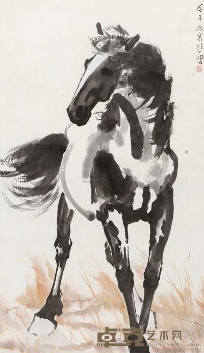 徐悲鸿 1942年作 草原立马图 立轴 102×58cm