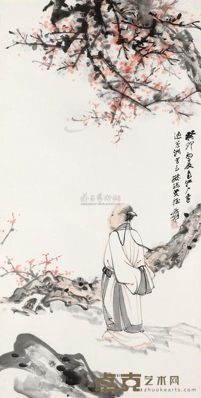 张大千 1963年作 松下高士 镜框 134×67cm