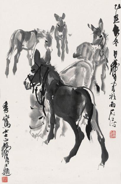 黄胄 1985年作 墨驴图 立轴