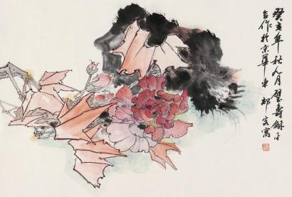 郑乃珖 王和平 1983年作 木芙蓉 镜心