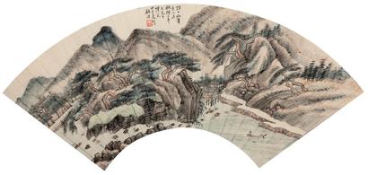 顾沄 1894年作 松溪放棹图 扇面