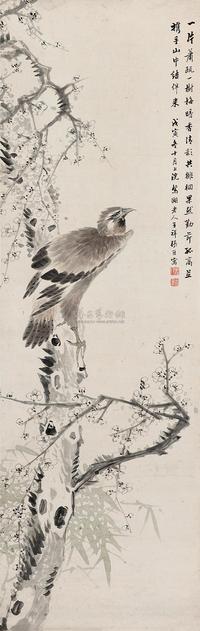 张熊 1878年作 梅竹苍鹰 立轴