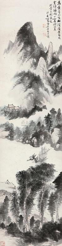 胡佩衡 云山萧寺图 镜心