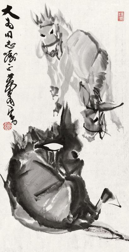 黄胄 三驴图 镜心
