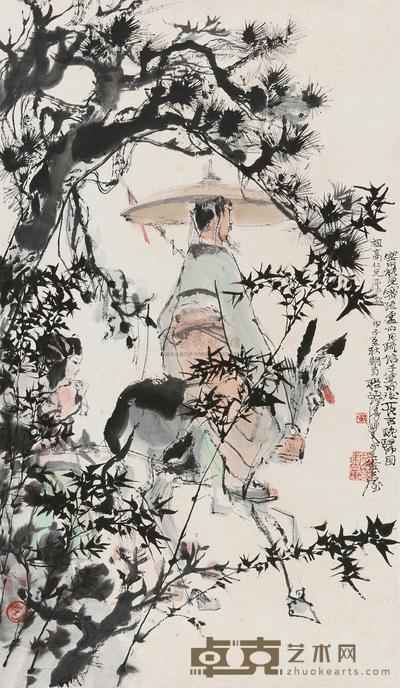 程十发 1984年作 晚归图 立轴 87×51cm