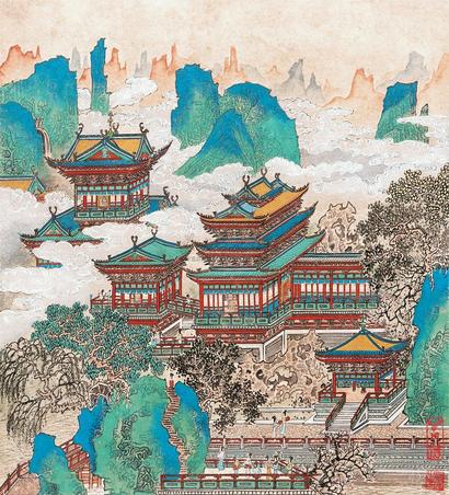 黄秋园 仙阁图 立轴