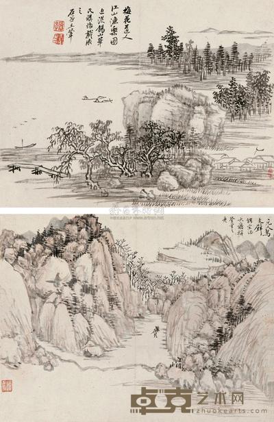 王翚 恽寿平 山水 （两帧） 镜心 21×29cm×2