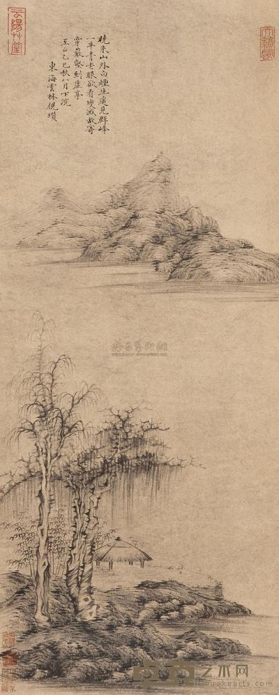倪瓒 （款） 江亭山色图 立轴 94×38cm