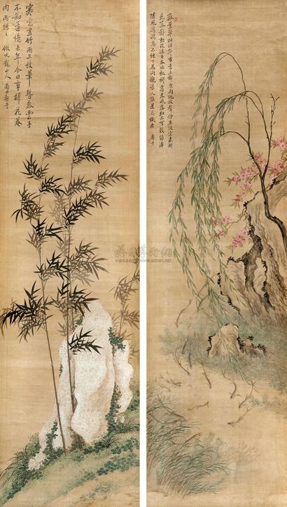 恽寿平 （款） 柳下梅石图 立轴