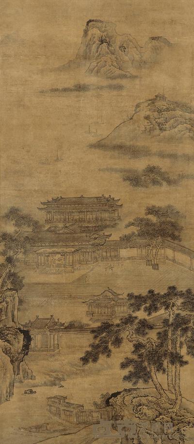 佚名 江帆楼阁图 镜心 112×49cm