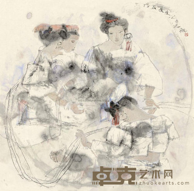 周思聪 1988年作 纺线图 镜心 68×68cm