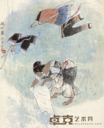 周思聪 1986年作 浣纱图 镜心 60×48cm