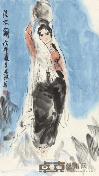 周思聪 1978年作 汲水图 镜心 97×55cm
