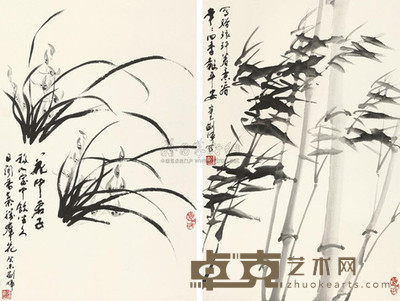 刘晖 2001年作/2003年作 花中君子图 镜心 68×44cm×2