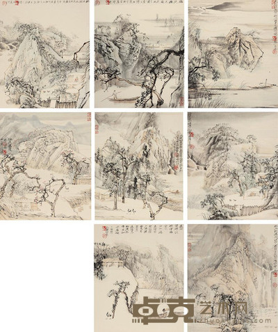 陈玉圃 2005年作 山水人物 册页 （八开） 45×38cm×8