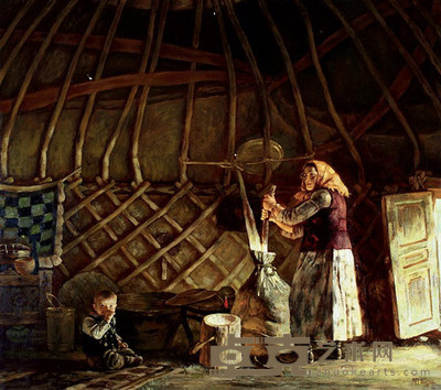 龙力游 1983年作 捣奶 123×136cm