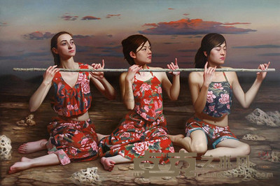 王龙军 2010年作 三人行——声音 120×180cm