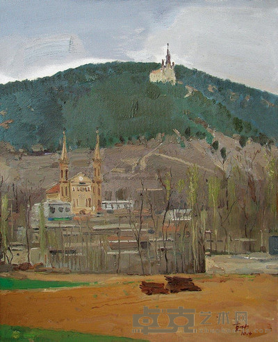 刘克功 有教堂的风景 80×65cm