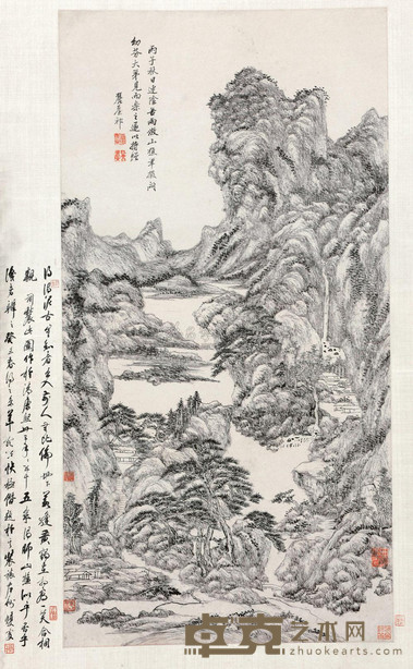 王原祁 1696年作 仿山樵真迹 立轴 93×48cm