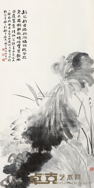 张大千 约1934年作 莲花 立轴 136×67cm