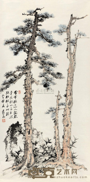 张大千 1972年作 松石图 立轴 134×67cm