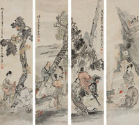 任薰 1878年作 人物 四屏