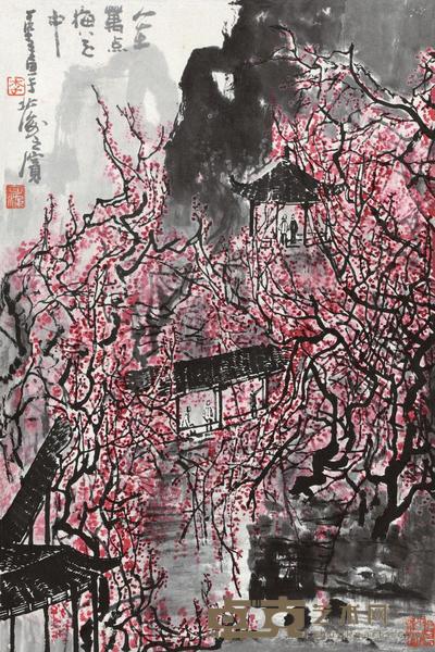 李可染 人在万点梅花中 立轴 69×46cm