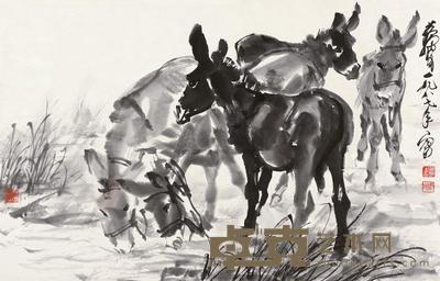 黄胄 1987年作 驴 镜心 44×68cm