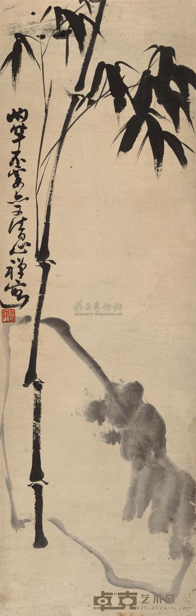 李苦禅 竹石图 立轴 105×34cm