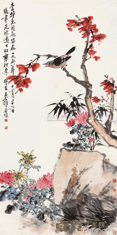 张聿光 江寒汀 沈迈士 等 1958年作 花鸟 立轴 138×69cm