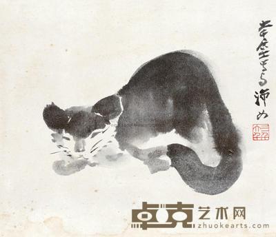张大千 猫 镜心 17×20cm