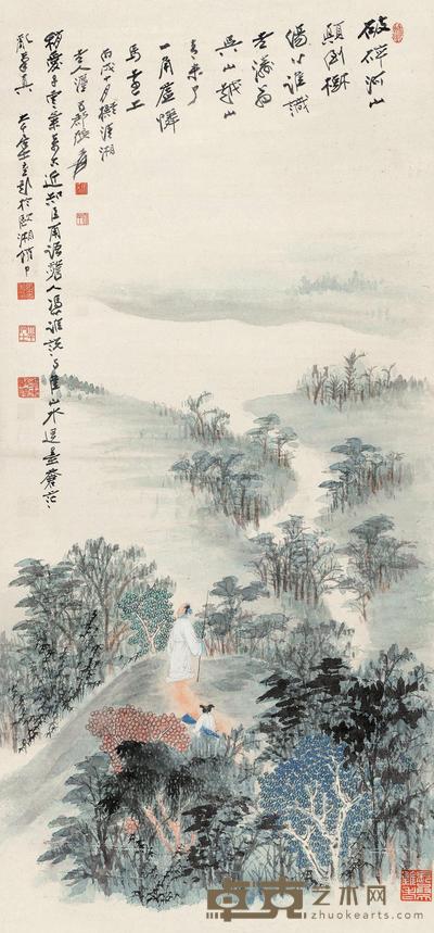 张大千 1946年作 仿石涛诗意图 立轴 108×49cm