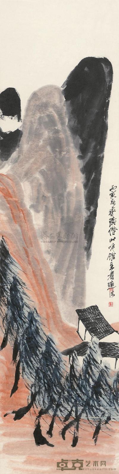 齐白石 1926年作 茅屋幽树 镜心 131×33cm