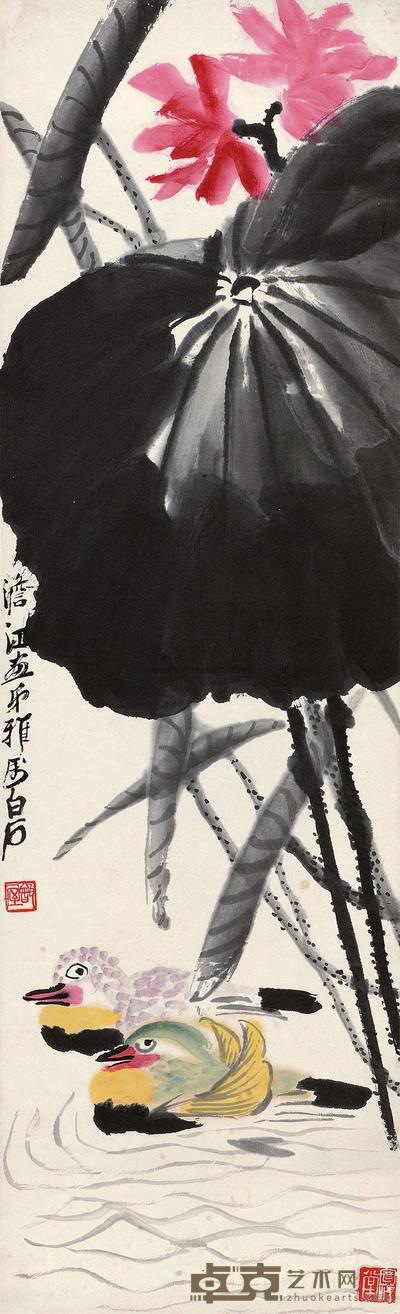 齐白石 荷花鸳鸯 镜心 114×35cm