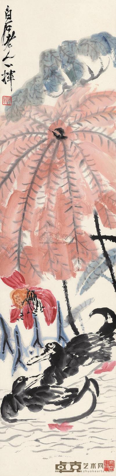 齐白石 荷塘双鸭 立轴 135×34cm