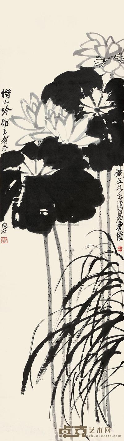 齐白石 荷风 立轴 162×46cm