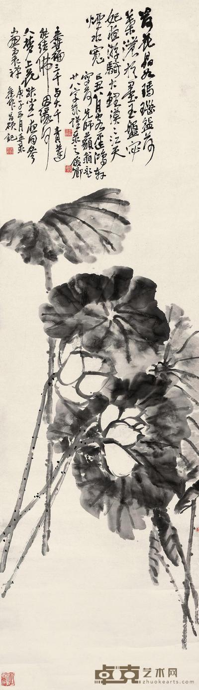 吴昌硕 1889年作 青莲图 立轴 165×48cm