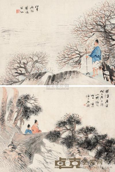 任伯年 临古人物 双屏 40×54cm×2