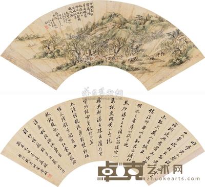 魏彦 李锡光 书画合璧 扇面 16×48cm