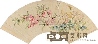 吴楷 碧桃 扇面 18×53cm