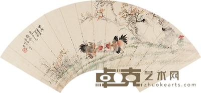 江鉴 斗鸡图 扇面 19×53cm