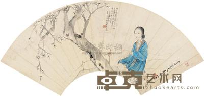 陶咏裳 美人梅花 扇面 19×54cm